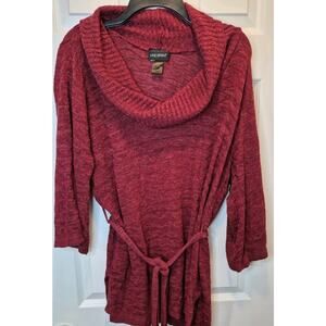 Lane Bryant Red Cowl Neck Knit Sweater Dress Size With Tie Belt Size 18/20